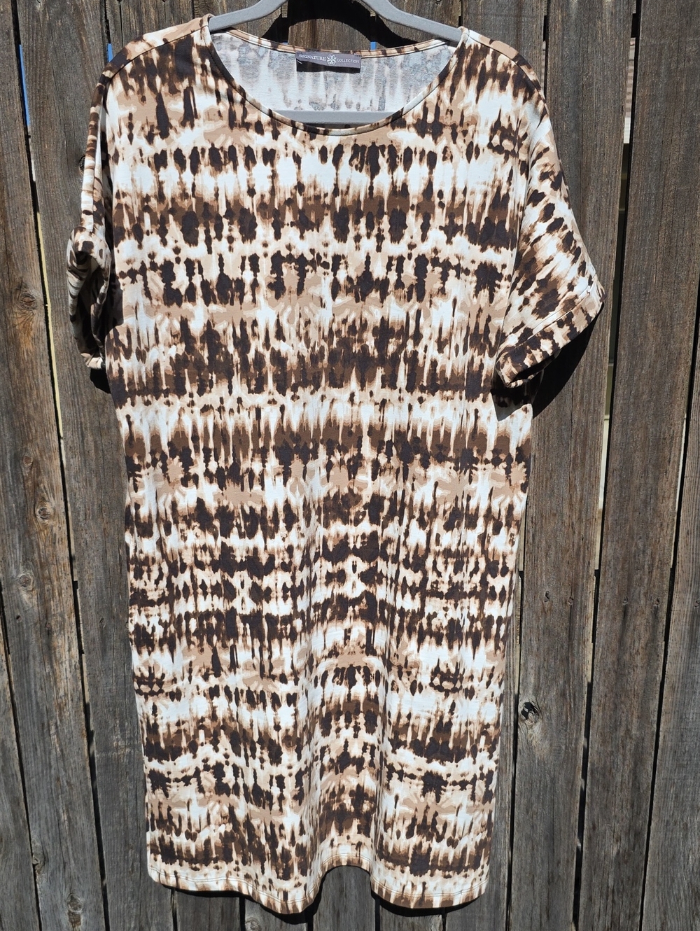 Abstract Boho Shift Dress in Brown and Cream Side Pockets‎ Large (12-14)
